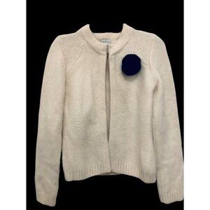 Made in France Un Deux Trois White Angora Wool Sweater Cardigan Black Rose Small